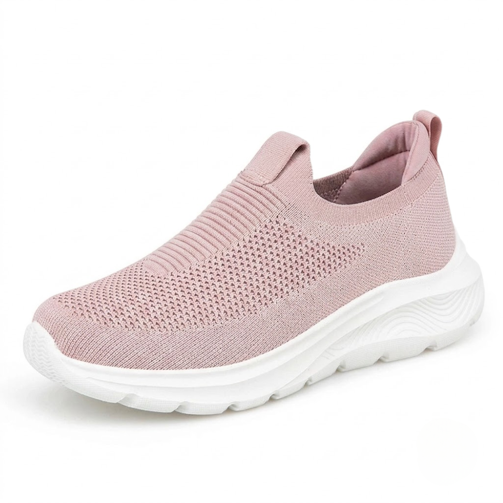 Cloud-Step Slip-In pink knit slip-on sneaker with white cushioned sole