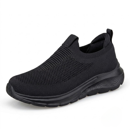 Cloud-Step Slip-In black knit slip-on sneaker with dark cushioned sole