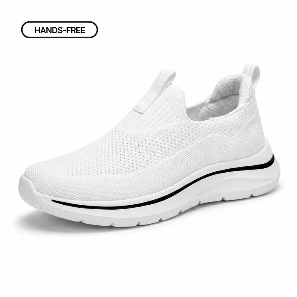 White knit slip-on sneaker with padded collar and flexible sole