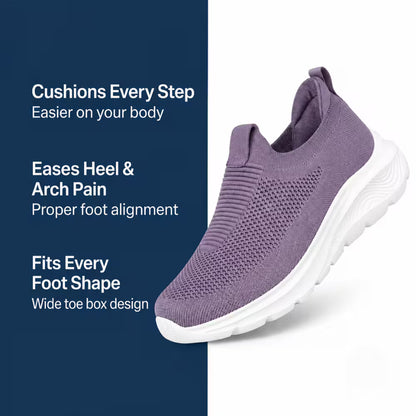 Cloud-Step Slip-In purple knit slip-on sneaker shown from the side