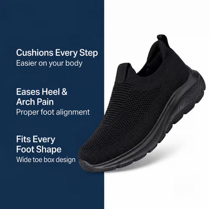 Cloud-Step Slip-In black knit slip-on sneaker shown from the side