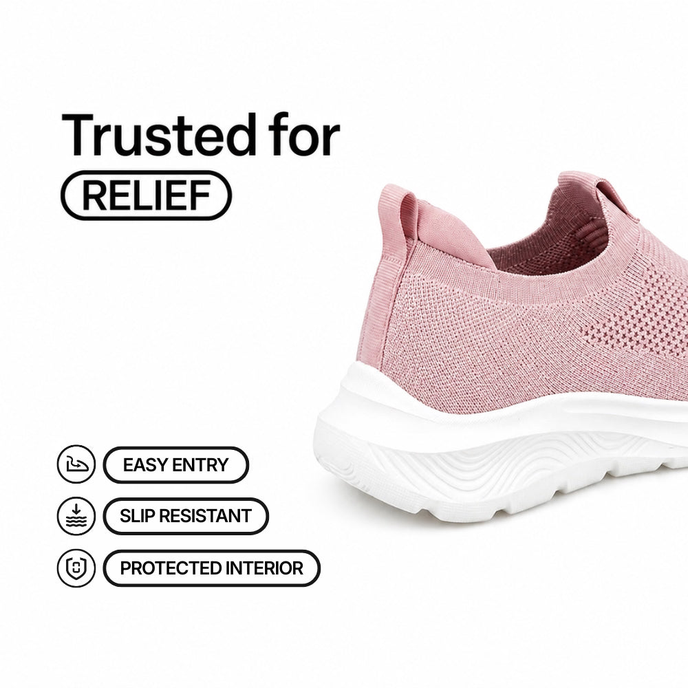 Cloud-Step slip-in shoe, pink knit upper with cushioned thick sole
