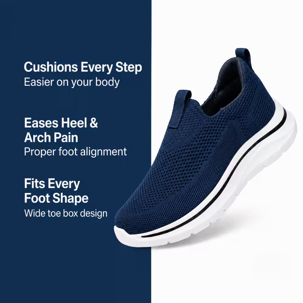 Cloud-Step comfy knit slip-on shoe, blue mesh upper with cushioned sole