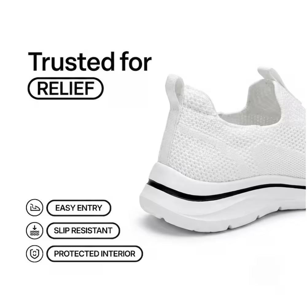 Cloud-Step knit slip-on shoe, white heel collar and thick cushioned sole