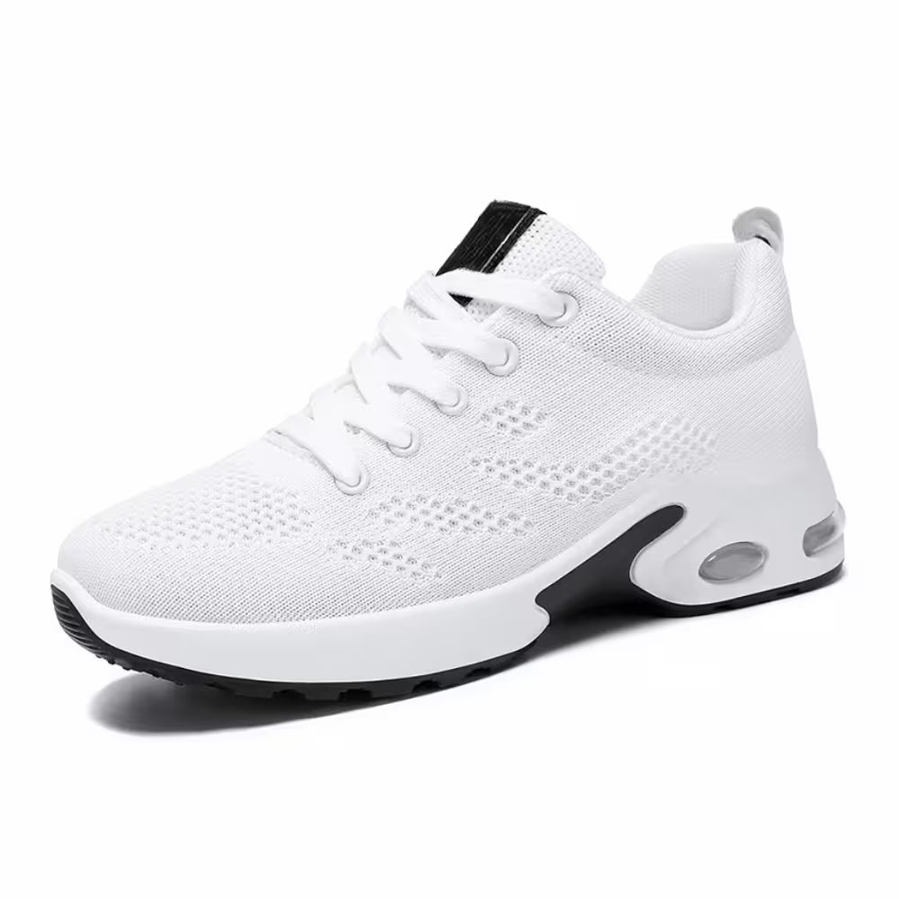 White knit lace-up sneakers with cushioned sole and air-cushion pod detail