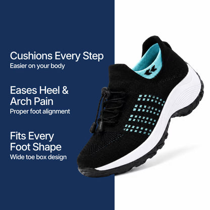 Black lace-up sneaker with aqua dotted grid detail and white cushioned midsole