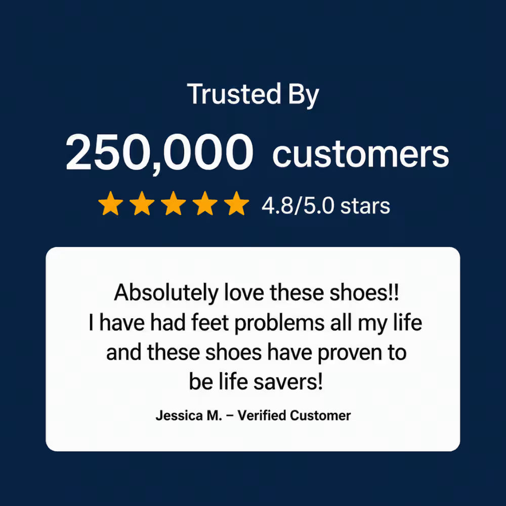 Slip-in sneaker review card with verified customer quote by Jessica M